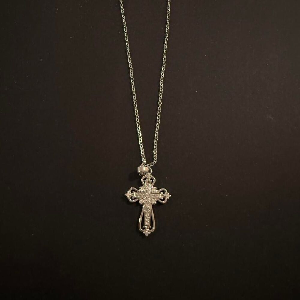 Minimalist CZ Cross Pendant Necklace Stainless Steel Chain Dainty Choker
